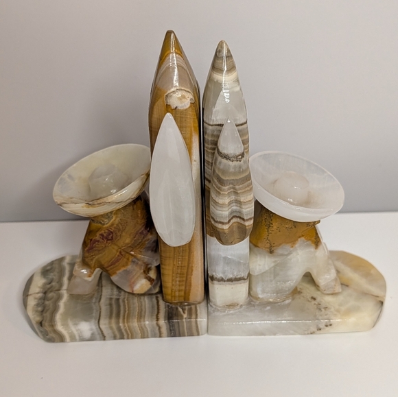 Vintage Marble Onyx Western Style Bookends - Picture 2 of 5